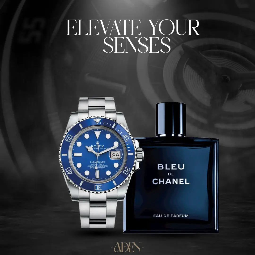 Bundle BLEU DE CHANEL Perfume Rolex Submariner Blue Watch ADEN MEN