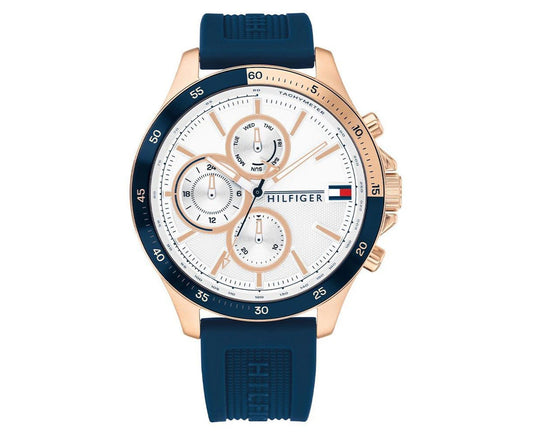 Tommy Hilfiger Men's Bank Sports Watch - Navy Blue/White/Rose Gold