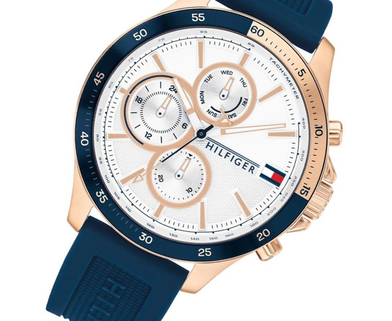 Tommy Hilfiger Men's Bank Sports Watch - Navy Blue/White/Rose Gold