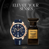 Bundle TOM FORD TOBACCO Perfume + Tommy Hilfiger Round Analog Blue Watch - ADEN MEN -  